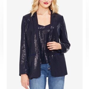 Vince Camuto Womens Black Sequined Notch Collar Open-Front Blazer | Sz 14